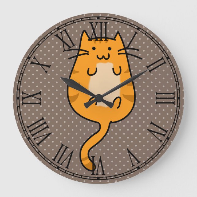 Grande Horloge Ronde Cute Orange Cat (Recto)