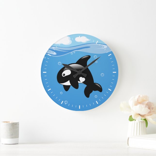 Grande Horloge Ronde Cute Orca Whale en Océan (Maison)
