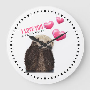 Grande Horloge Ronde Cute Otter with Hearts Valentine