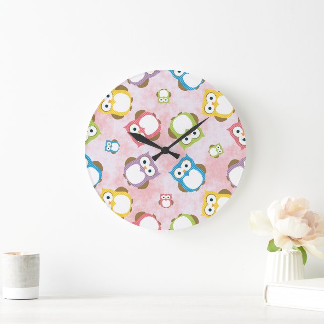 Grande Horloge Ronde Cute Owls, Owl Pattern, Colorful Owls, Baby Owls (Maison)