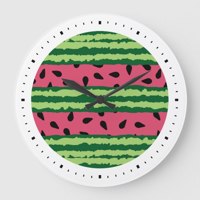 Grande Horloge Ronde Cute pastèque Motif rose et vert (Recto)