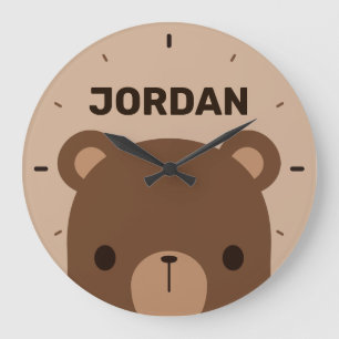Grande Horloge Ronde Cute Petit Ours Brown avec Larg Nom Personnalisé