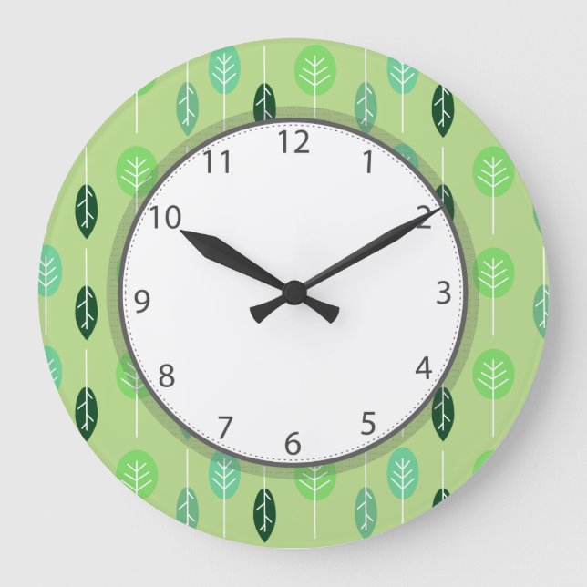 Grande Horloge Ronde Cute Petit Vert Trees Grey Numbers (Recto)
