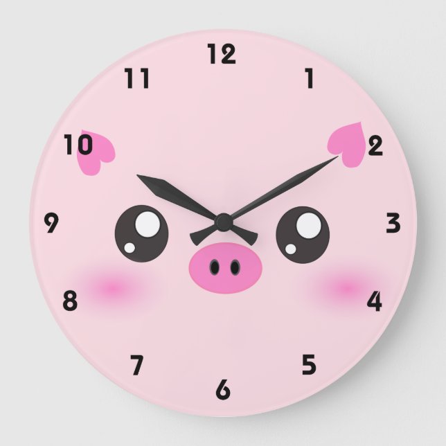 Grande Horloge Ronde Cute Pig Face - minimalisme kawaii (Recto)