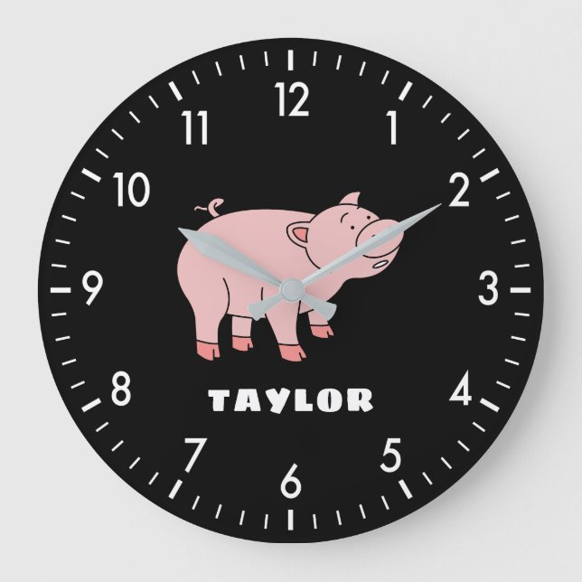 Grande Horloge Ronde Cute Pig Personnalisé Nom Personnalisé Retour À L' (Recto)