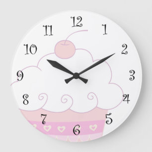 Grande Horloge Ronde Cute Pink Cupcake