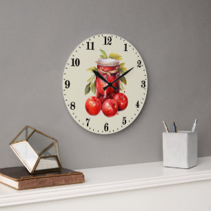 Grande Horloge Ronde Cute pomme fruits amoureux cuisine