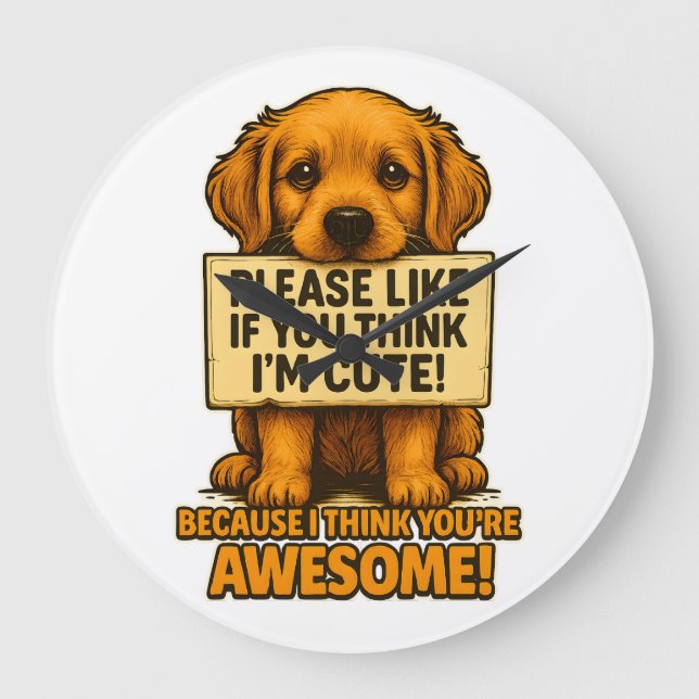 Grande Horloge Ronde Cute Puppy, Funny Dog Lover Quote (Recto)
