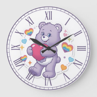 Grande Horloge Ronde Cute Purple Teddy Bear Hugging Heart Valentine Nur