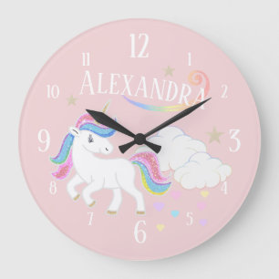 Grande Horloge Ronde Cute Rainbow Parties scintillant Unicorn Étoiles e