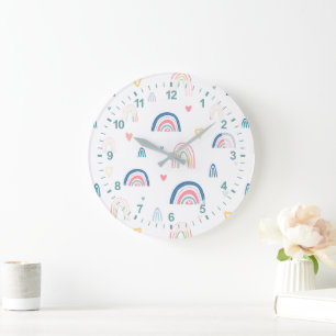 Grande Horloge Ronde Cute Rainbows & Hearts Motif