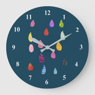 Grande Horloge Ronde Cute raindrops colorful rain art