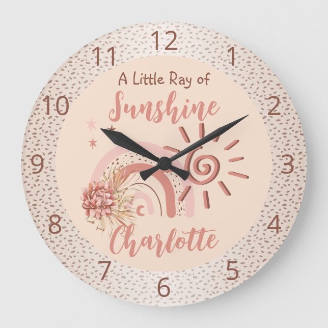 Grande Horloge Ronde Cute Ray of Sunshine Girls Boho Rainbow Nursery (Recto)