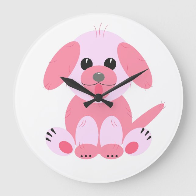 Grande Horloge Ronde Cute Simple Chien Chien Chien Rose Cartoon Girl (Recto)