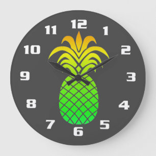 Grande Horloge Ronde Cute Simple et Élégante Gris d'ananas Tropical