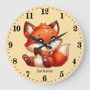 Grande Horloge Ronde Cute unisex baby fox ajouter nom