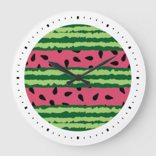Grande Horloge Ronde Cute Watermelon Pattern Pink & Green