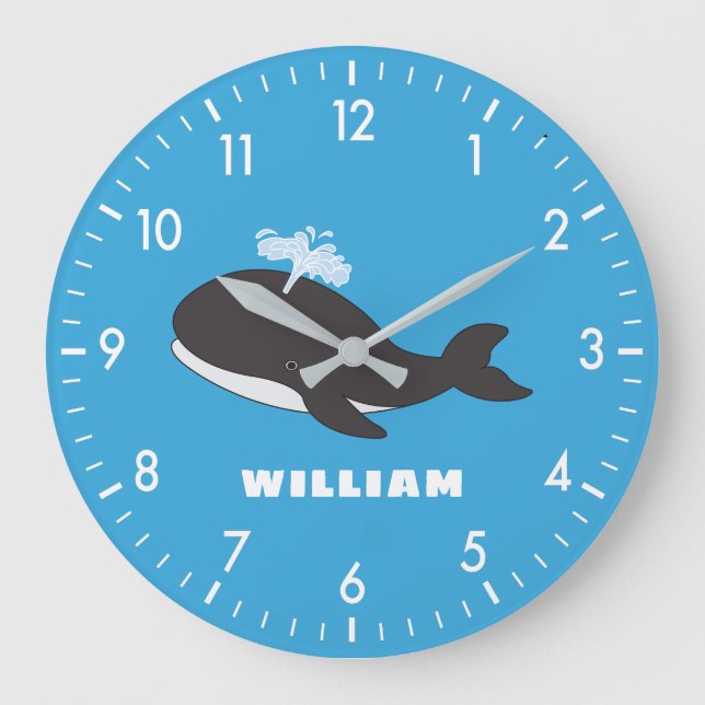 Grande Horloge Ronde Cute Whale Personnalisé Nom Personnalisé Retour À  (Recto)