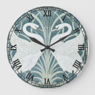 Grande Horloge Ronde Cygne vintage, ruée et iris par W. Crane