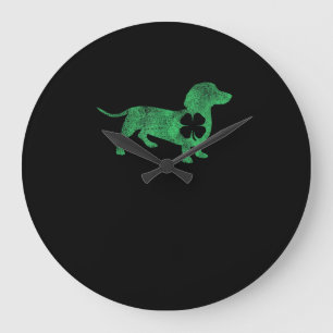 Grande Horloge Ronde Dachshund Chien Shamrock St. Patrick's Day Saint P