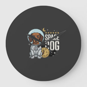 Grande Horloge Ronde Dachshund Chien Spatial Astronaute Vecteur