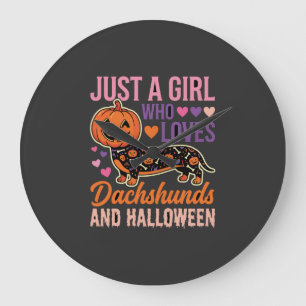 Grande Horloge Ronde Dachshund drôle d'Halloween Citrouille Amateur de