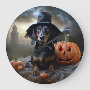 Grande Horloge Ronde Dachshund Halloween effroi