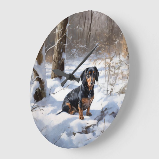 Grande Horloge Ronde Dachshund Qu'Il Neige Noël (Angle)