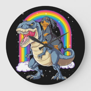 Grande Horloge Ronde Dachshund Riding Dinosaur T Rex Don Boys Kids Me