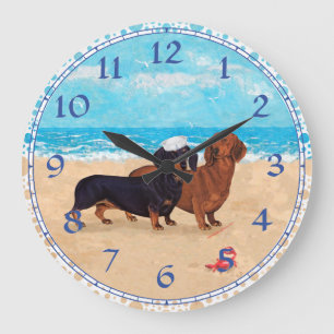 Grande Horloge Ronde Dachshunds à la plage