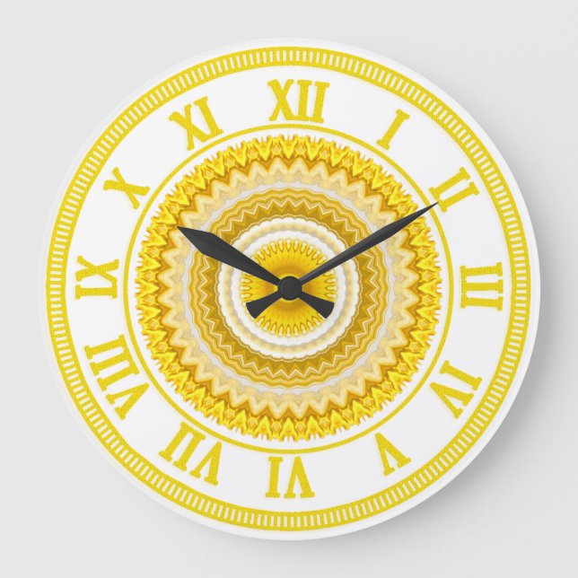 Grande Horloge Ronde Daffodique jaune Mandala Motif (Recto)