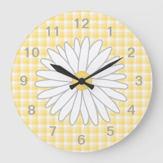 Grande Horloge Ronde Daisy Flower à Yellow et White.