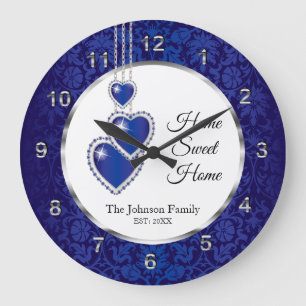 Grande Horloge Ronde Damas bleu avec les coeurs - Accueil Sweet Home