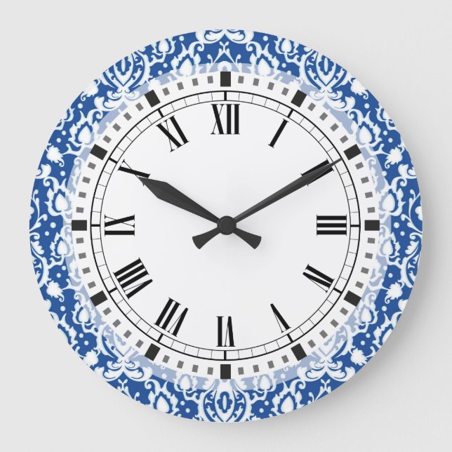 Grande Horloge Ronde Damask bleu et blanc (Recto)