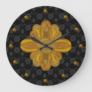 Grande Horloge Ronde Damassé noire élégante avec l'horloge murale d'