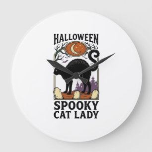 Grande Horloge Ronde Dame de chat d'Halloween Vintage T-shirt de chat n