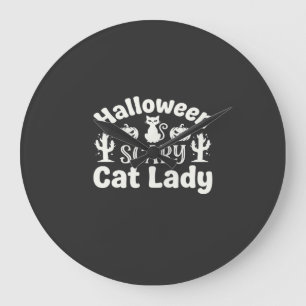 Grande Horloge Ronde Dame de chat effrayante Halloween_1