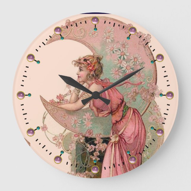 GRANDE HORLOGE RONDE DAME DE LA LUNE AVEC FLEURS EN ROSE (Recto)