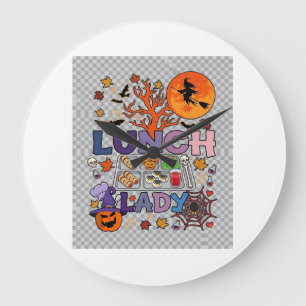 Grande Horloge Ronde Dame de midi Halloween Sorcière Lune Citrouille_1