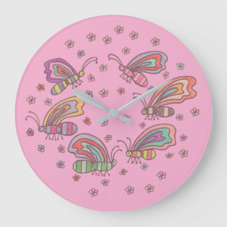 Grande Horloge Ronde Dame Papillon Rose