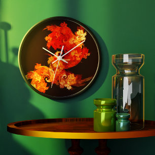 Grande Horloge Ronde Dancing Firebirds Abstract Art Round