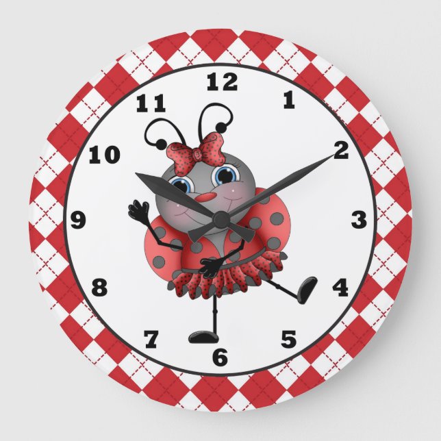 Grande Horloge Ronde Dancing Ladybug fun wall clock (Recto)