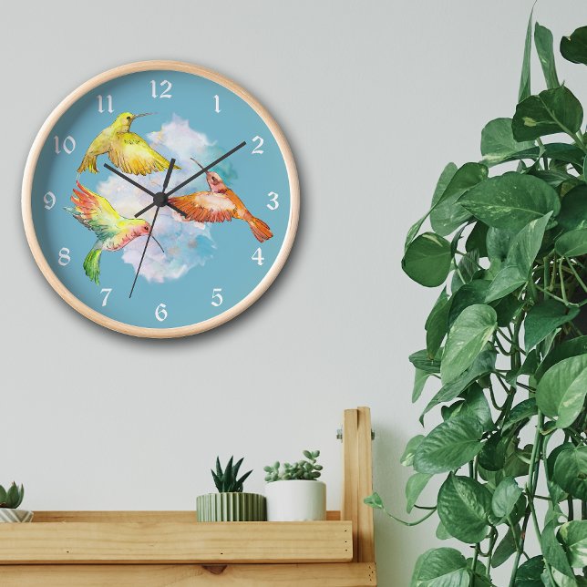 Grande Horloge Ronde Danse des colibris arc en ciel (Créateur téléchargé)