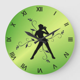 Grande Horloge Ronde Danse moderne vert avec chiffres noirs