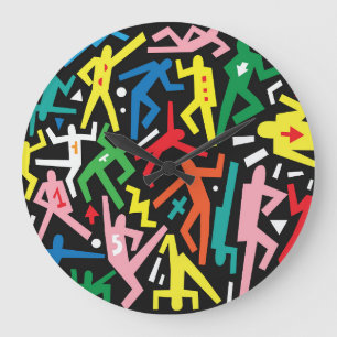 Grande Horloge Ronde Danser des gens, doodle set motif.