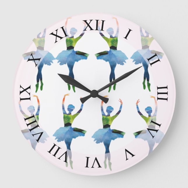 Grande Horloge Ronde Danseurs Ballerina Aquarelle Art (Recto)