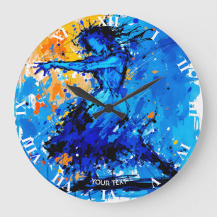 Grande Horloge Ronde Danseuse Imaginaire Bleu Bleu Orange