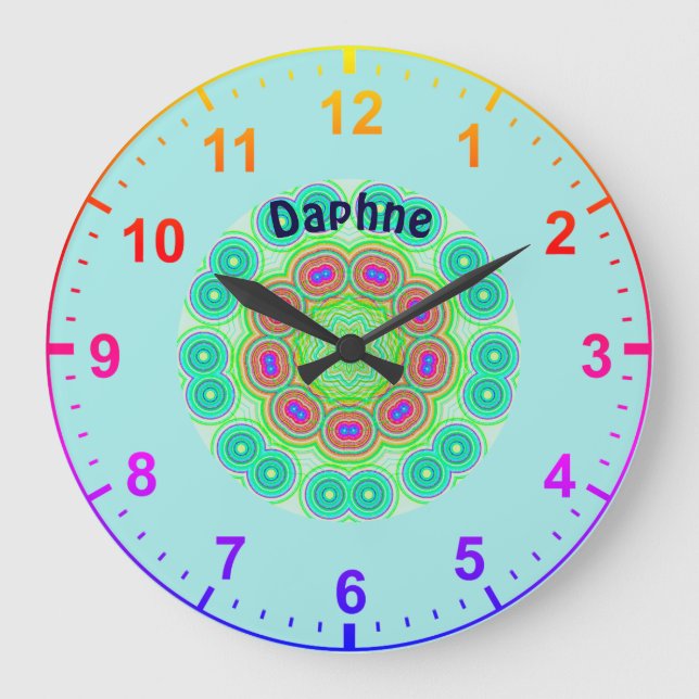 Grande Horloge Ronde DAPHNE Personnalisé~Cercles Kaleidoscope Fractés ~ (Recto)