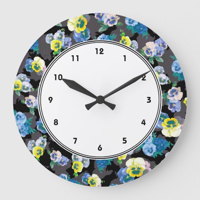Grande Horloge Ronde Dark pansies Elegélégant Flower print (Recto)
