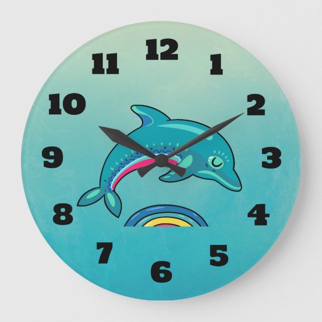 Grande Horloge Ronde Dauphin Vert turquoise Saupoudrer Sur Eau Élégante (Recto)